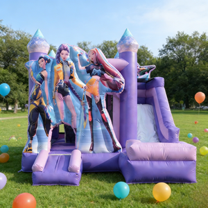 Combo de Brincolín Inflable para Fiestas Infantiles - Diseño de Estrella de K-Pop, Morado y Rosa, Uso Comercial - Product Image 1