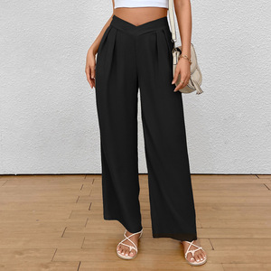Pantalon droit à jambes larges, élastique, infroissable, sur mesure, pour le bureau ou décontracté, couleur unie, durable, ajusté, pour les trajets quotidiens - Product Image 1