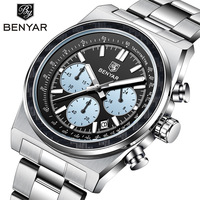 Montre à quartz multifonctionnelle pour homme BENYAR BY-5229M, bracelet en acier inoxydable, étanche 30M, cadran 42mm, tendance