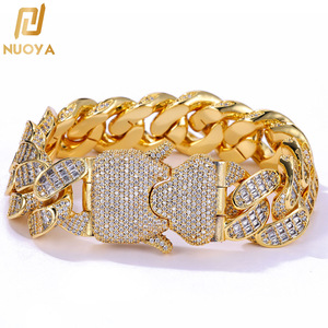 Pulsera de Eslabones Cubanos de Piedra Natural VVS de Una Fila de 18 mm de Ancho, Cadena Fina de Plata 925 con Baño de Oro, Joyería de Moda Hip Hop - Product Image 2