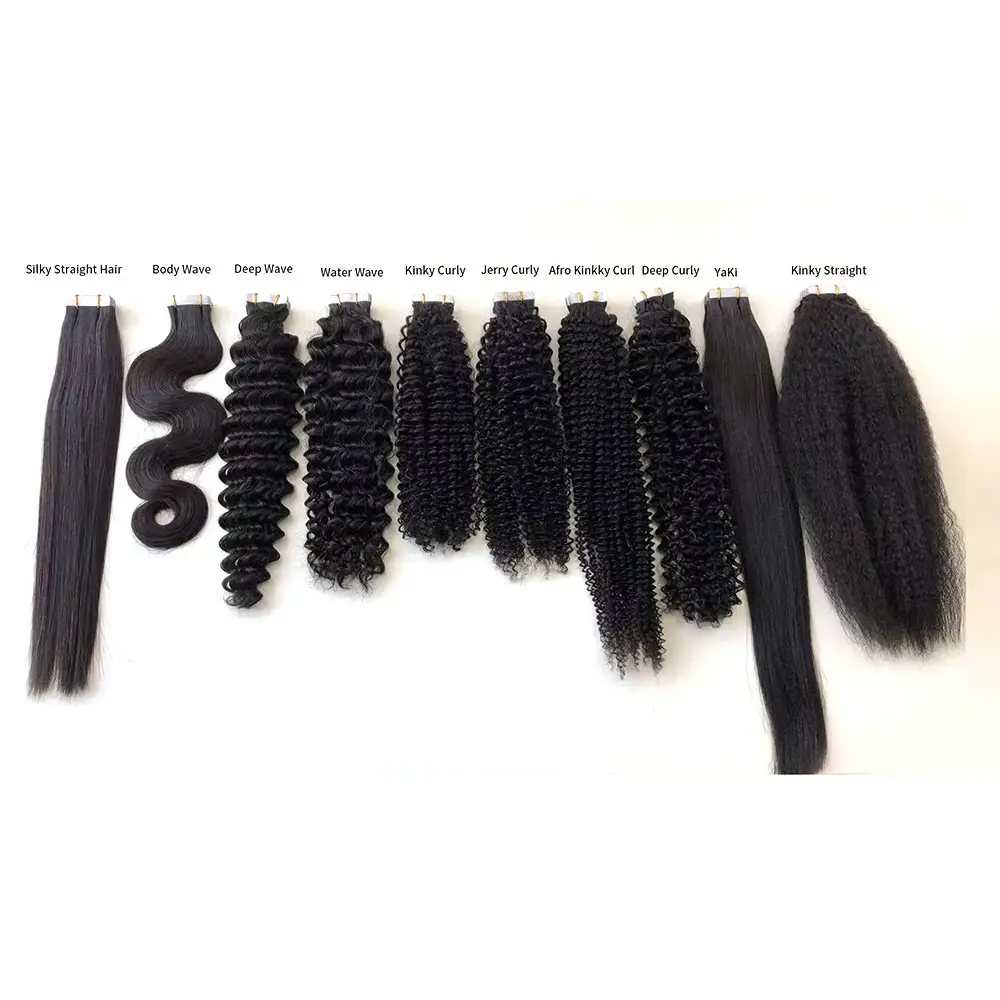 Natural Black Tape in Hair Extensions Human Hair Extensions Wave curly Straight for Fashion Women