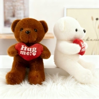 Ours en peluche Saint-Valentin de 8 pouces, doux et rembourré, avec cœur, marron et blanc, vente en gros directe d'usine mondiale à bas prix