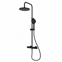 Système de douche thermostatique apparent noir mat, ensemble de douche murale ronde à effet pluie avec douchette à main 6 fonctions pour maison et hôtel