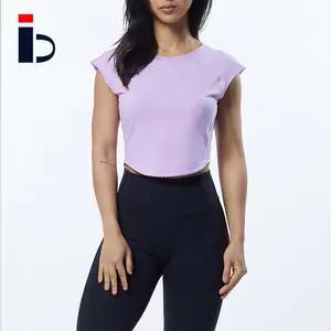 Light Purple Fit Blank Girls 100%Cotton Fitness Breathable Yoga T Shirt For Women