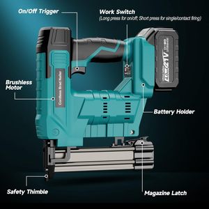 Cordless <b>Brad</b> Nailer 2Pcs 4.0Ah Battery 18 Gauge Metal Plastic Battery Powered Staple Guns Upholstery Carpentry 1600Pcs Nails - Product Image 1