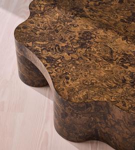 Table basse sur mesure en placage de bois de ronce de style Mid-Century, forme irrégulière organique, base en bois massif, pour salon et canapé - Product Image 6