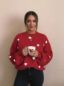 Premium Red Heart Pattern Sweater for <strong>Valentine</strong> Date and Birthday Party Wholesale Soft Texture Knitted Pullover <strong>Jumper</strong> - Product Image 2