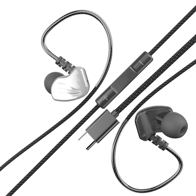 H6 USB-C Ear Hook Wired Headphones with Built-in Sound Card HiFi Stereo Headset Noise Cancelling Mic Bluetooth 5.0 for Phone PC