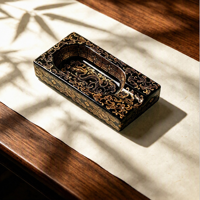 Cendrier à cigares noir et or glacé, à rainures larges, compatible avec différentes tailles de cigares, bordure à motif clé grecque, style chinois, grande décoration élégante