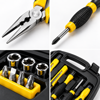 Kit d'outils à main pour la maison SUNRISE 21 pièces avec pinces, tournevis, embouts, douilles, couteau utilitaire, mètre ruban et étui pour les réparations domestiques