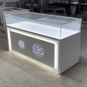 Vitrine <span class=keywords><strong>de</strong></span> Présentation <span class=keywords><strong>de</strong></span> Bijoux sur Mesure en Verre Sans Cadre, Haut <span class=keywords><strong>de</strong></span> Gamme, avec Éclairage LED Verrouillable Blanc Brillant pour Magasin - Product Image 3