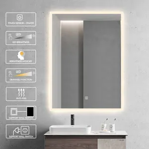 BOLEN Espejo Inteligente Backlit Mirror Illuminated Rectangle Frosted Mirror