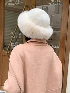 Cappello da pescatore in pelliccia di visone e volpe elegante cappello invernale con tesa in pelliccia di volpe, cappello di pelliccia che lusinga il viso - Product Image 3