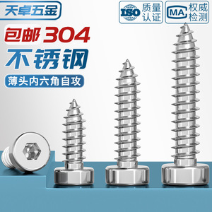 304 Stainless Steel Hex Socket Head Self Tapping Screws Metric M2 M8 Wood Fasteners Class 12.9 Grade A - Product Image 3