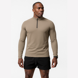 Camiseta Deportiva de Manga Larga para Hombre, Personalizada por Fabricantes de Poliéster y Elastano, con Cierre, para Fitness, Running, Lisa, de Secado Rápido - Product Image 3