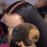 Peluca de Cabello Humano Natural sin Pegamento, Cabello Humano Indio Virgen, Pelucas con Frente de Encaje Transparente para Mujer, Pelucas con Frente de Encaje HD