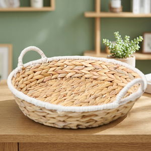 Panier de rangement ovale en jacinthe d'eau naturelle avec poignées, style rustique, plateau tressé multi-usages pour l'organisation et le rangement - Product Image 4