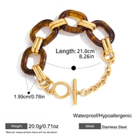 Bracelet en acier inoxydable avec perles en résine ambrée et fermoir OT, bijoux de luxe légers résistants au ternissement pour femmes