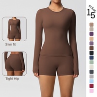 Nouveau costume de yoga pour femmes en deux pièces, respirant, solide, double face, ajusté, long