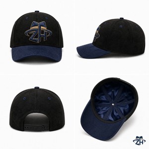 Casquette de baseball unisexe en daim brossé, <span class=keywords><strong>snapback</strong></span>, bicolore noir et marine, visière contrastante, six panneaux, réglable, logo personnalisé, vente en gros - Product Image 2