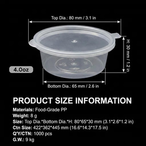 Disposable 4oz Clear Food Grade PP <b>Plastic</b> Clamshell Condiment <b>Cups</b> Leak Proof Hinged Portion Container Custom Logo Takeout - Product Image 2