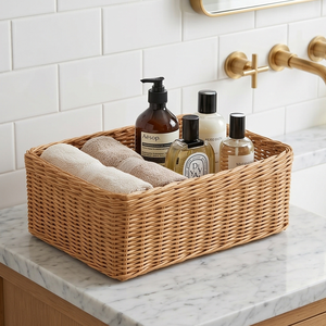 Natural Handwoven <b>Rectangular</b> Seagrass <b>Storage</b> <b>Basket</b>, Wicker Organizer Bin for Shelves Closet and Home Organization - Product Image 4