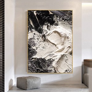 Pintura al óleo pintada a mano, arte abstracto en blanco, negro y gris, lienzo rectangular, decoración de pared para sala de estar, sofá, fondo Wabi Sabi - Product Image 4