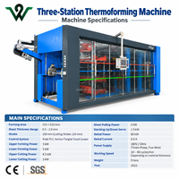 Machine de thermoformage d'emballages alimentaires en PP/PS/PET/PVC entièrement automatique à trois postes, haute vitesse, directement de l'usine