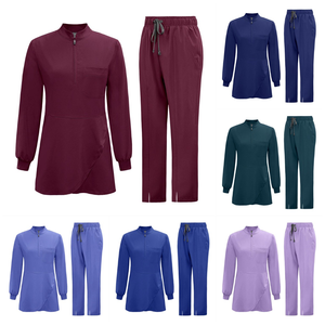 Women Medical Scrub Set Long Sleeve Top Pants Polyester Knitted Hospital Uniforms for Nurses and Salon Staff - Product Image 1