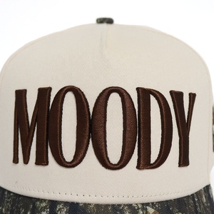 Gorra de béisbol con bordado 3D personalizada unisex al por mayor patrones de camuflaje MOQ bajo suministro de fábrica al por mayor gorra de marco de camuflaje para exteriores beige - Product Image 5