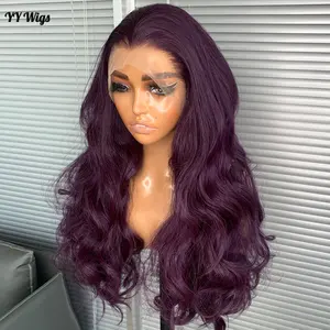Purple 950# Long Deep Wave 13X4 Glueless Lace Front Heat Resistant Half Hand Tied Wig Black Women Futura Hair 950# Long Wigs Wig