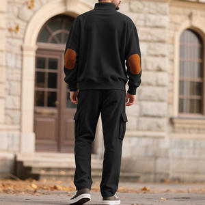 Conjunto de Polo Casual de Manga Larga para Hombre, Azul Marino, Poliéster, Tejido, Ropa de Trabajo, Corte Holgado, Dos Piezas - Product Image 2