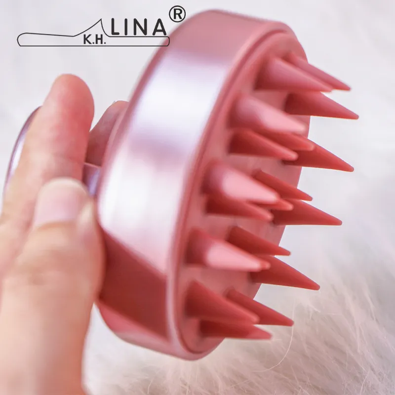 Escova massageadora de couro cabeludo vermelho rosa, atacado, escova de shampoo roxa