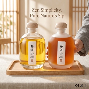 Bouteille à liqueur en verre givré de 350 ml (12 oz), bouteille à spiritueux nordique ronde et dodue, bouteille à vin de fruits avec <span class=keywords><strong>bouchon</strong></span> en bois - Product Image 1
