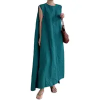Ropa personalizada de verano para mujer, Túnica Vintage, Vestidos de talla grande, Color sólido, sin mangas, verde esmeralda, lino, 2022