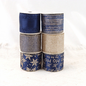 Pita Kawat Organza Satin Bergaris Biru Champagne 2,5 Inci yang Dikustomisasi Pabrik untuk Dekorasi Hadiah Natal - Product Image 6