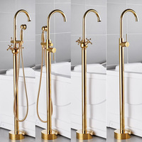 Robinet de baignoire autoportant en laiton plaqué or, mitigeur chaud/froid avec douchette à main, pour salle de bain de luxe à domicile ou à l'hôtel