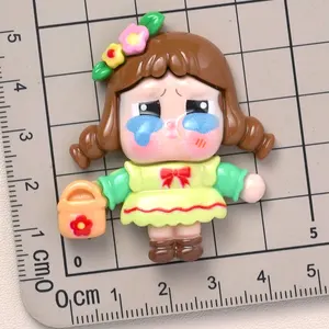 New Style Kawaii Cartoon Cabochon Crying Girls Resin Art Accessories For Car Decoration Key Chain Pendant Handmade Materials