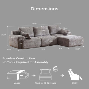 L-Shaped Modular Sectional <b>Sofa</b> <b>with</b> Chaise, Vacuum Packed Luxury Chenille Couch, High Density Sponge for Bedroom Living Room - Product Image 2