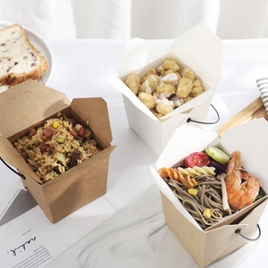 Wholesale Customization Disposable Portable Kraft Paper Lunch Boxes Spaghetti Fast Food Boxes Take Away Box