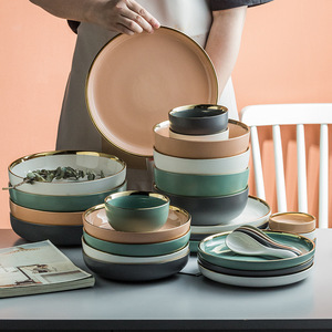 Bắc Âu Bộ Đồ Ăn Gốm Thiết Kế Cổ Điển Ánh Sáng Sang Trọng Vàng Rim Bát Đĩa Súp Hộ Gia Đình Bát Đĩa Đặt - Product Image 4