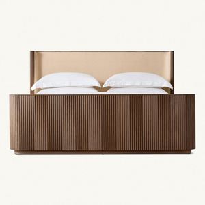 Lit mural moderne de luxe, taille Queen ou King, en bois massif, avec plateforme extensible, tête de lit et pied de lit - Product Image 6