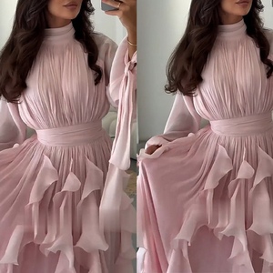 Vestidos Elegantes para Mujer, Recién Llegados, con Volantes, Corte Regular, Maxi, Línea A, Manga Larga, Color Liso, Teñido, Ecológicos - Product Image 2