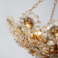 Lustre floral vintage français en cristal, artisanat en fer doré, luminaire suspendu décoratif pour petite salle à manger ou chambre