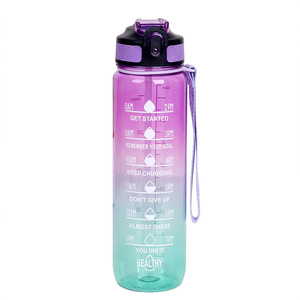 Bouteille d'eau de sport dégradée colorée de grande capacité avec poignée de couvercle à rabat Équipement de fitness en plastique transparent pour le camping - Product Image 6