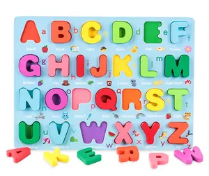 Wooden Alphabet Puzzles ABC Upper Case Letter and Number Puzzle Wood Montessori Learning Board Educational Toys for Toddlers