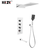Robinet de douche carré moderne noir poli KZL-3001, système de douche à jet de pluie dissimulé 3 voies, construction en laiton, utilisation hôtelière