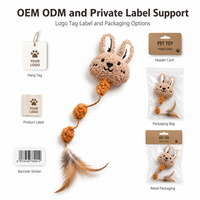 Jouet pour chat en peluche lapin avec clochette et plume, OEM ODM, jouet interactif pour chat pour marque privée, vente en gros