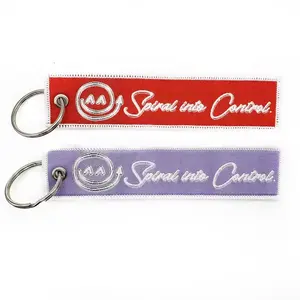 Wholesale Cheap Custom Brand Name Logo Woven Embroidery Keychain high quality letter embroidered tag fashion keychain