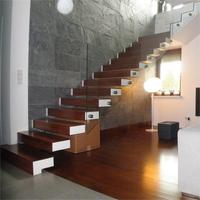 Escalier flottant au design moderne de luxe, avec éclairage LED à détecteur de mouvement, marches en verre sans cadre, marches en bois massif, matériaux en métal, Canada/USA